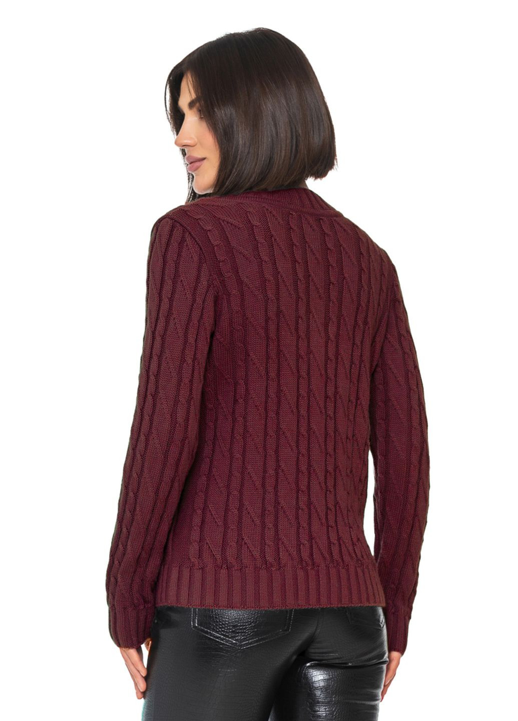 Бордовий светр з v-подібним коміром SVTR