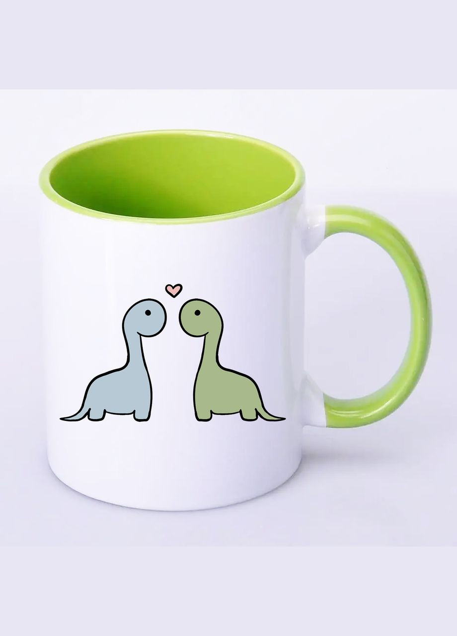 Чашка с печатью "Влюбленные динозаврики" 330мл (цвет салатовый) (22021) No Brand (316330544)