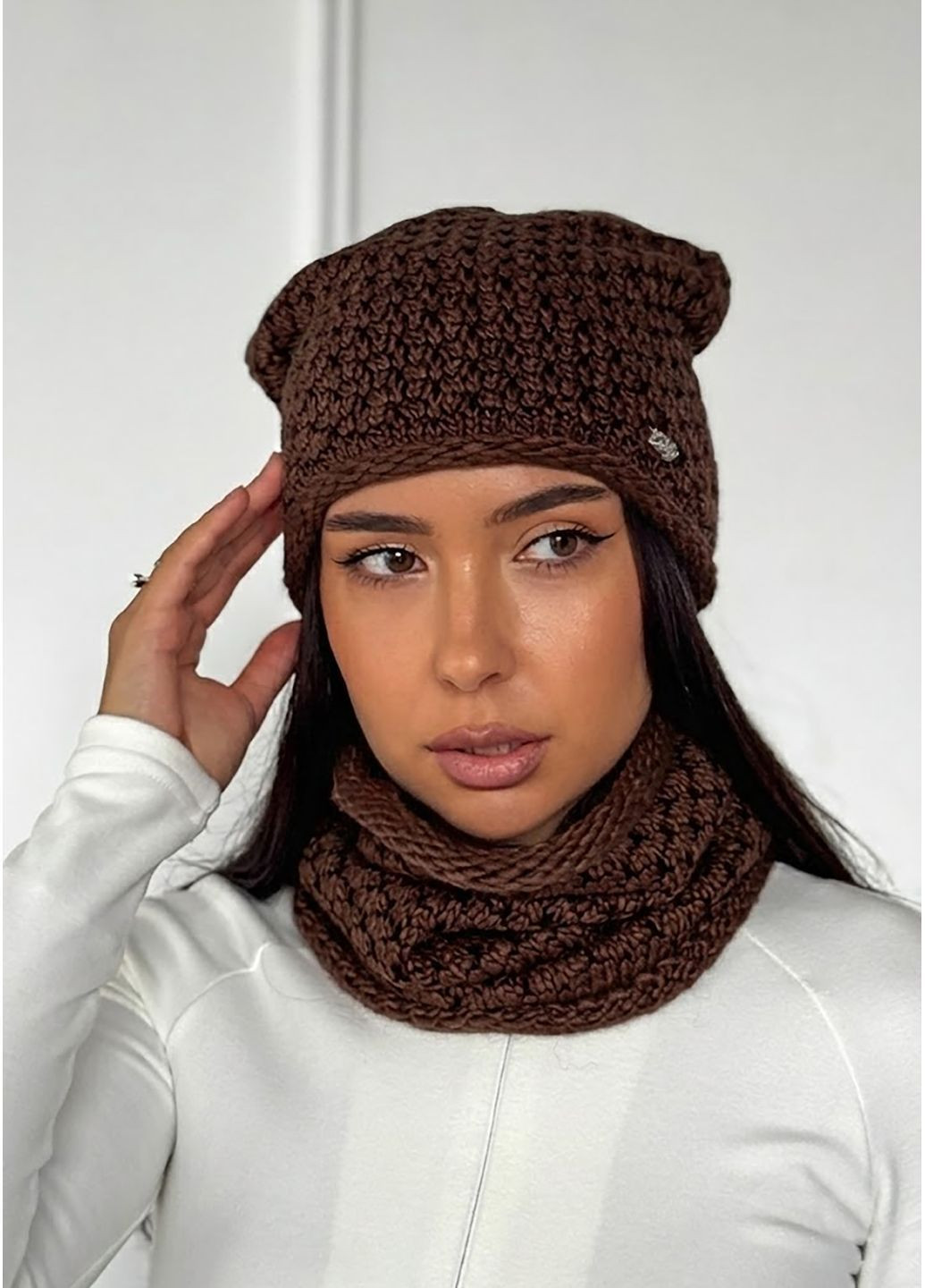Зимняя гармония комфорта: вязаная Шапка с объемным баффом INNOE Комплект шапка та бафф (369622362)