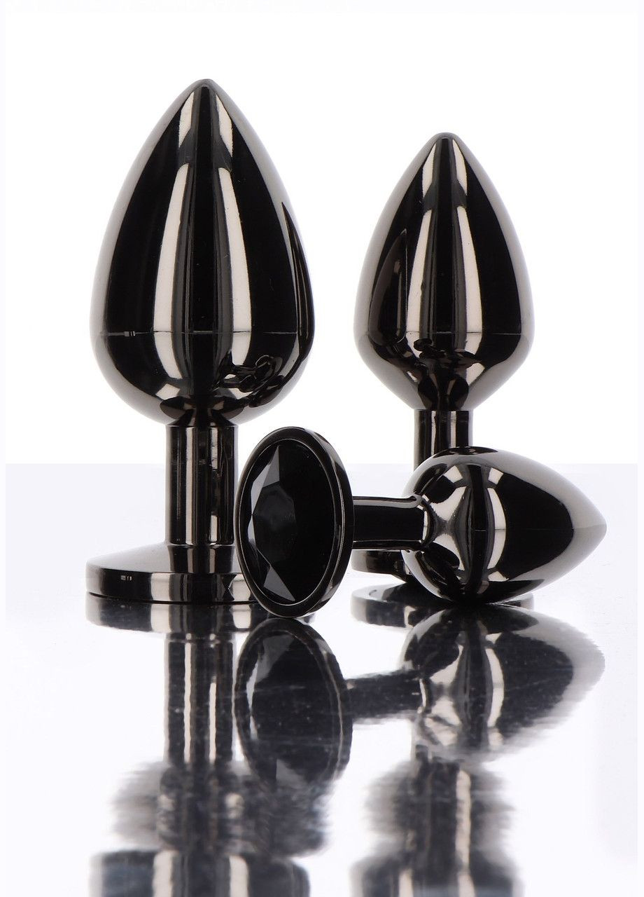 Анальний корок L чорний металевий з чорним каменем Butt Plug With Diamond Jewel Taboom No Brand (294181671)