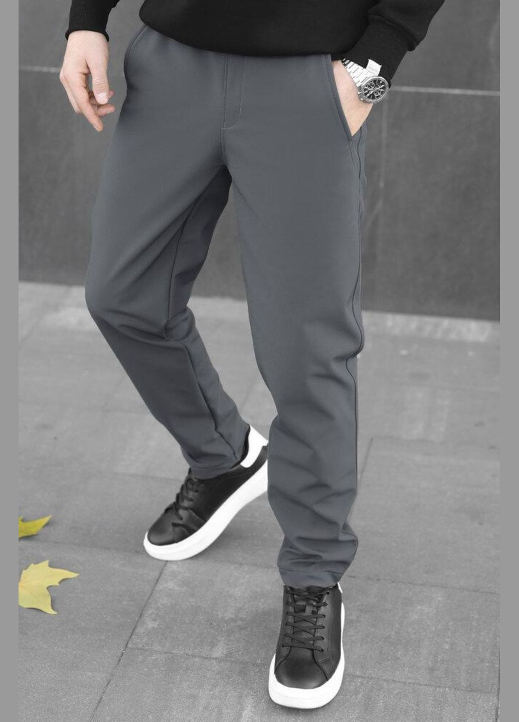 Серые повседневный демисезонные брюки No Brand