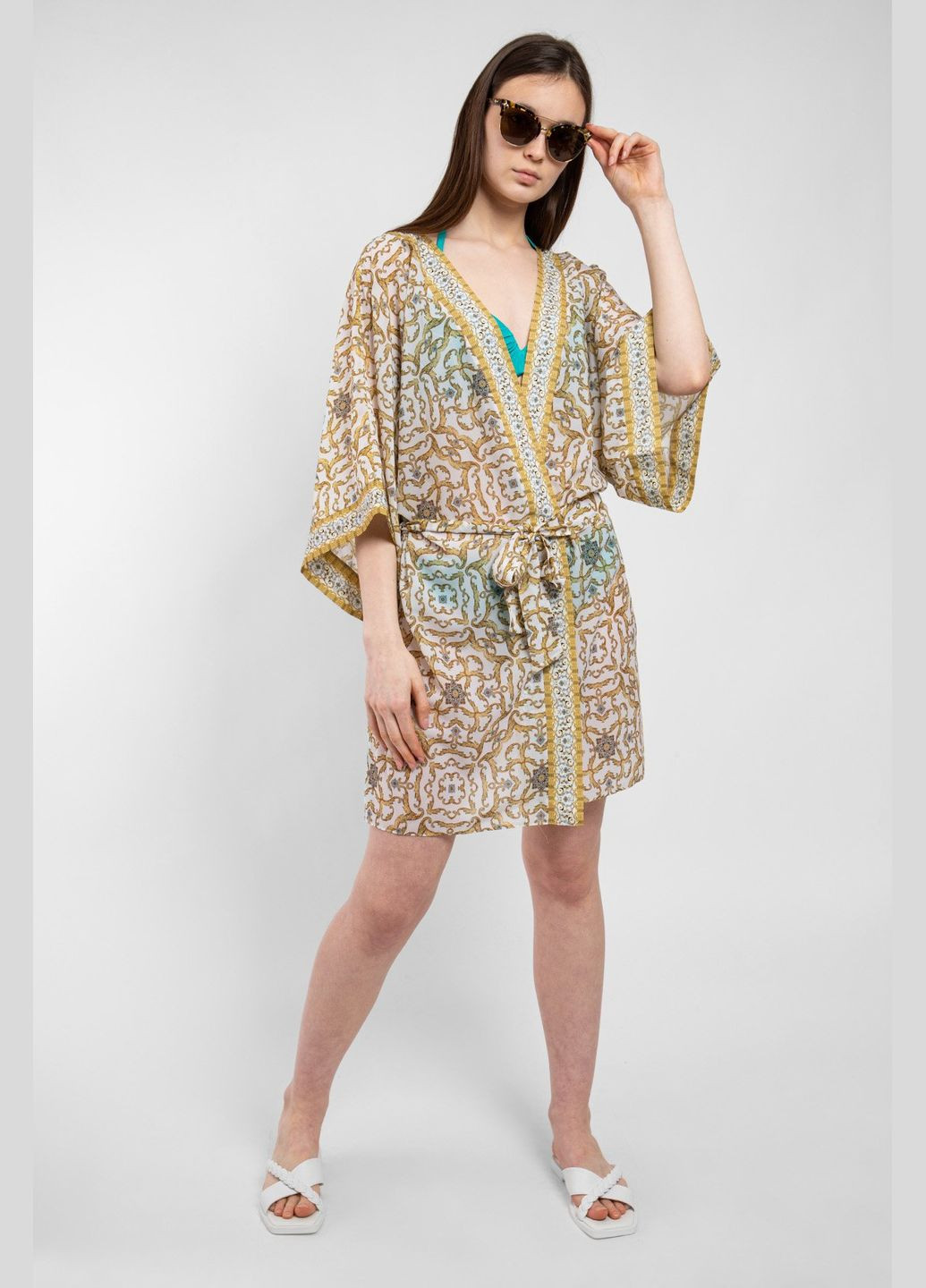 Бежевая пляжная туника-халат с принтом Magistral (332164578)
