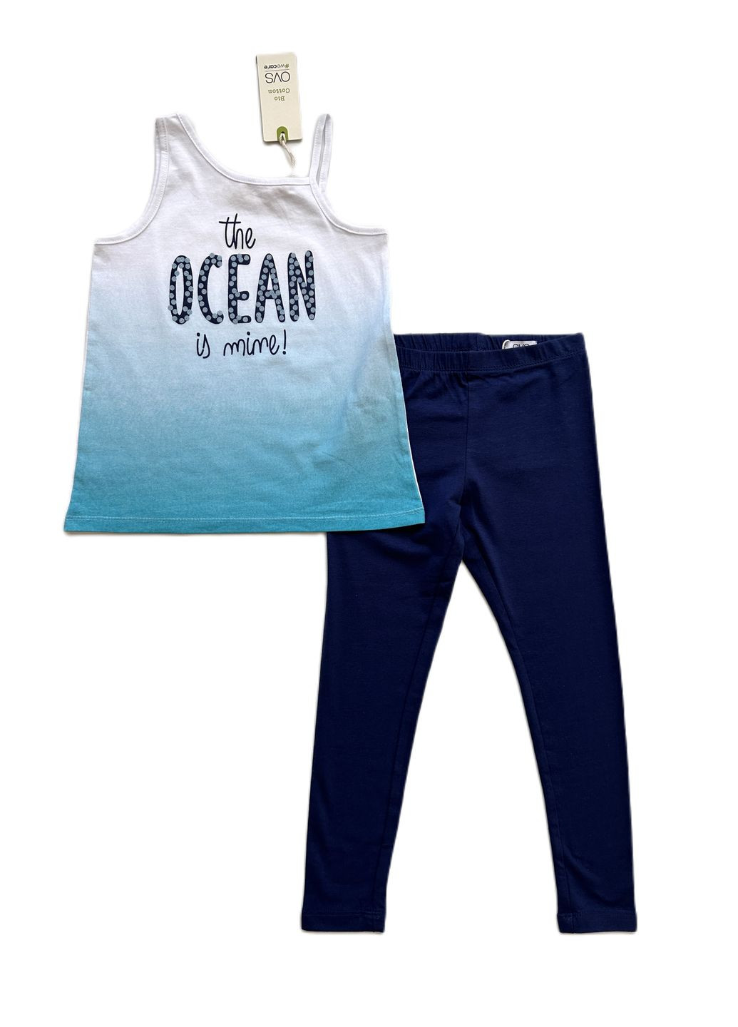 Голубой летний комплект для девочки голубая майка ocean 2000-14 + леггинсы темно-синие трикотажные 2000-16 (110 см) OVS