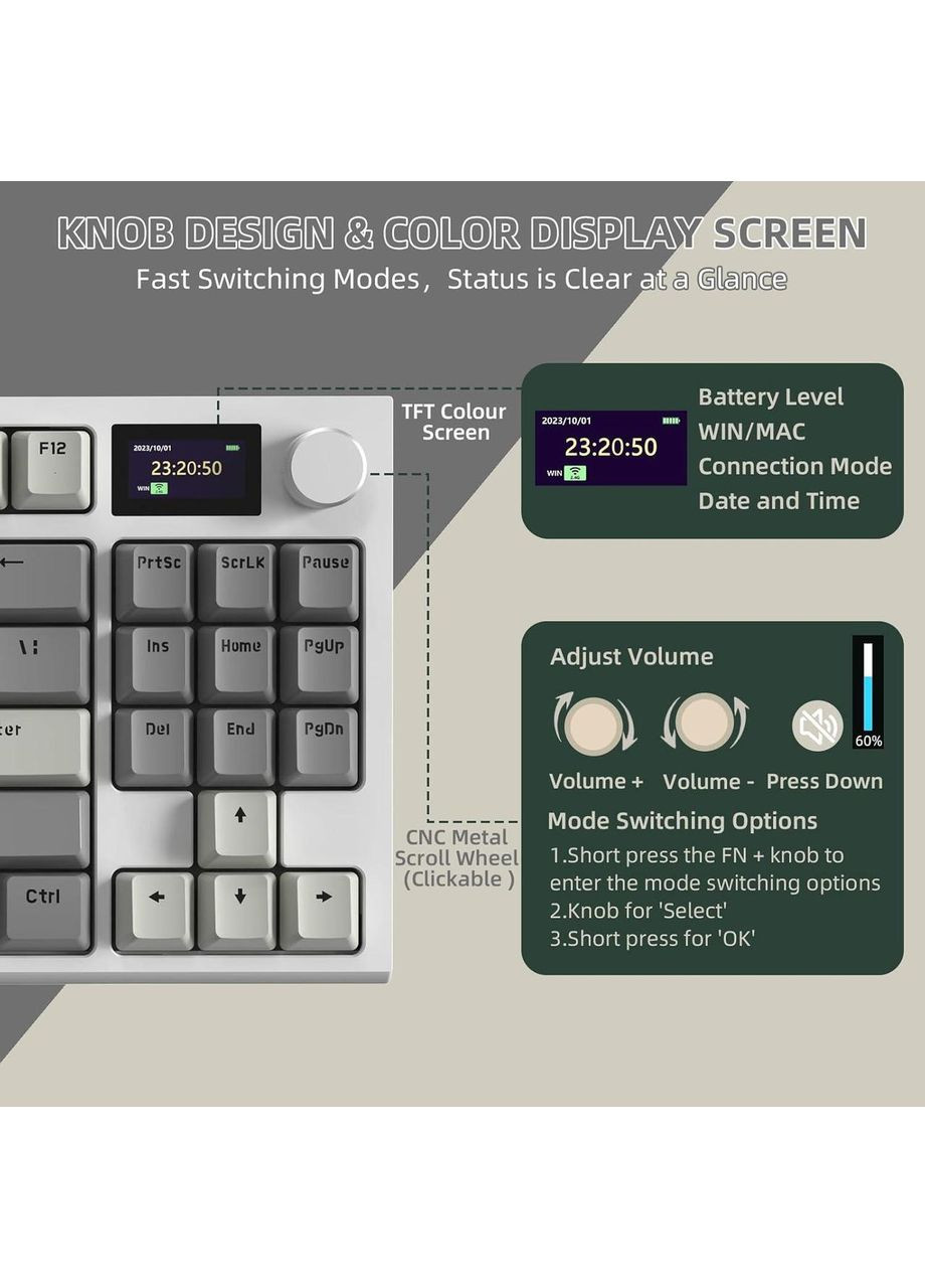 Ігрова Бездротова Механічна Клавіатура K86 Grey Українською розкладкою ATTACK SHARK (370202792)