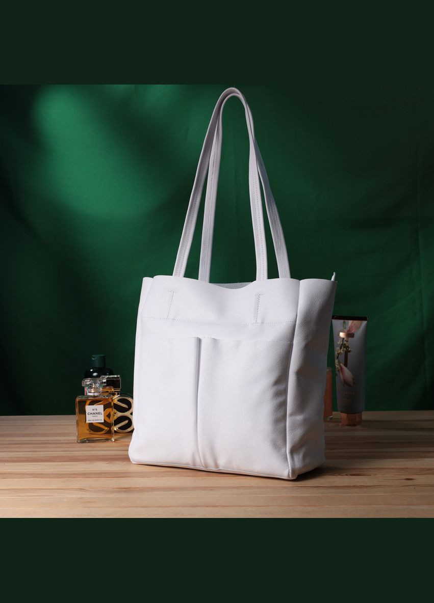 Практична сумка-шопер із натуральної шкіри біла 22844 Shvigel (329197397)