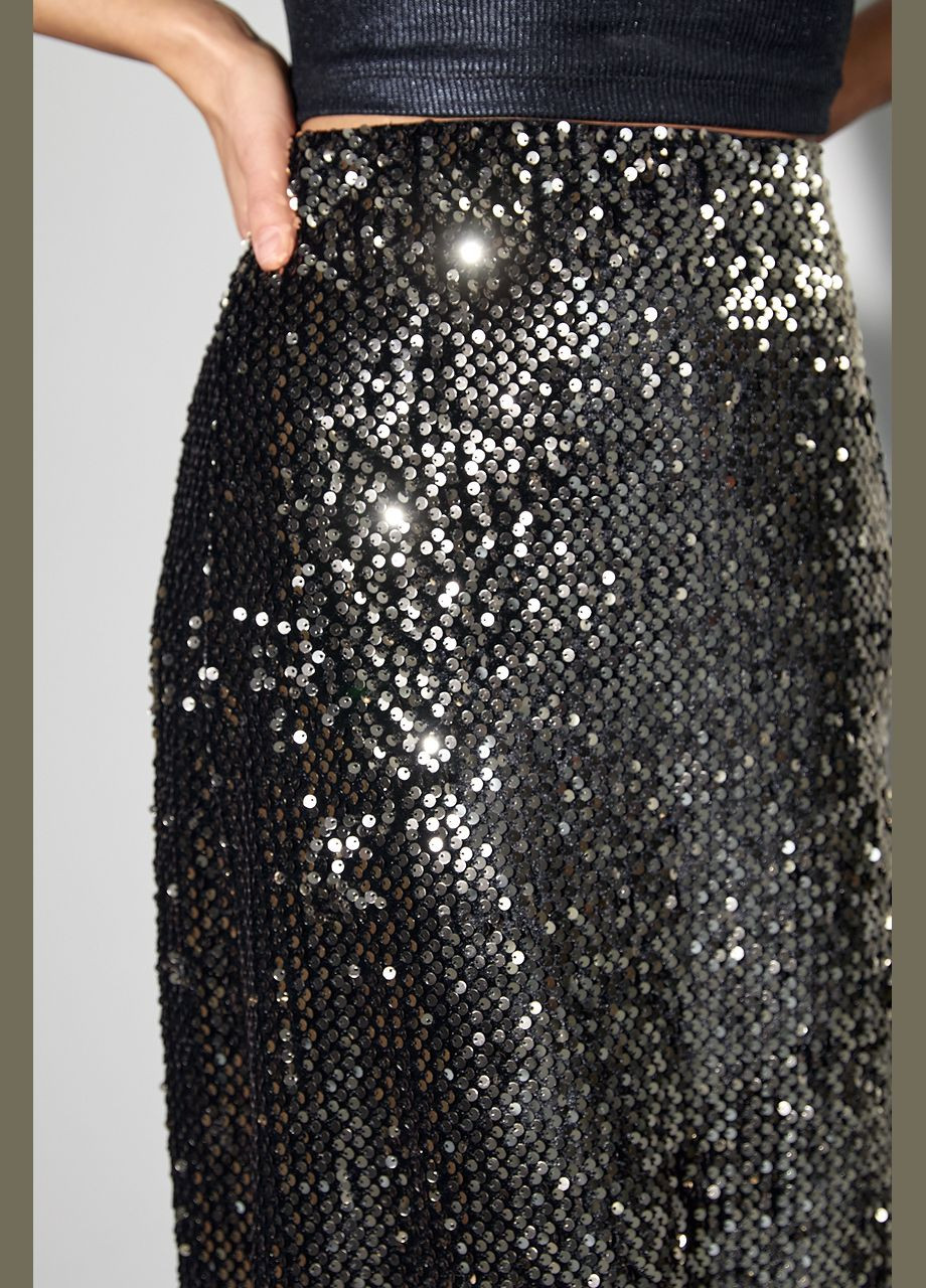 Черная праздничный, вечерний однотонная длинная бархатная юбка с пайетками Liton