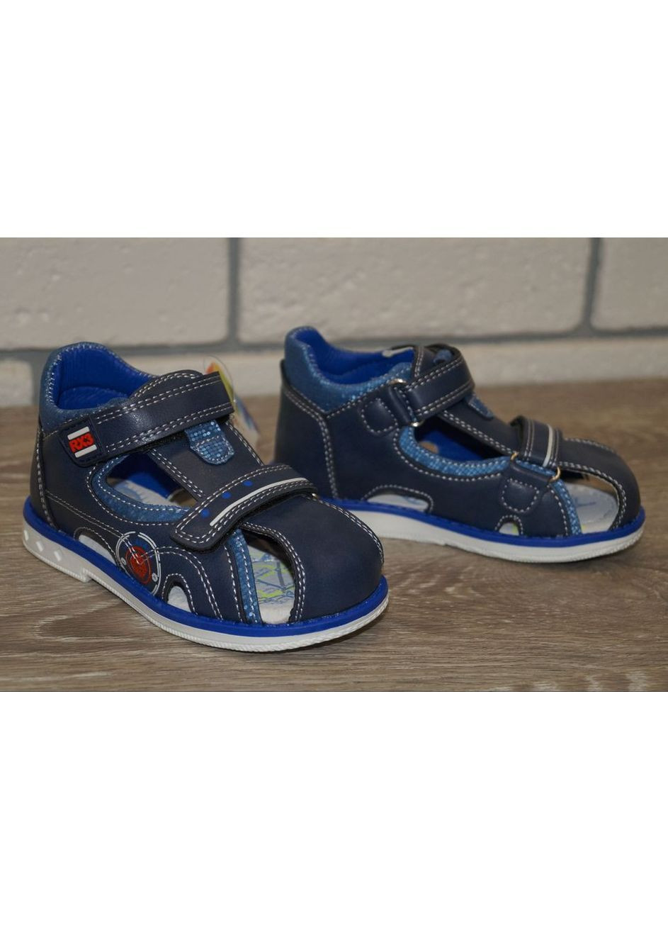Темно-синие повседневные сандалии для мальчика с закрытым носком и задником темно-синие Kimboo на липучке