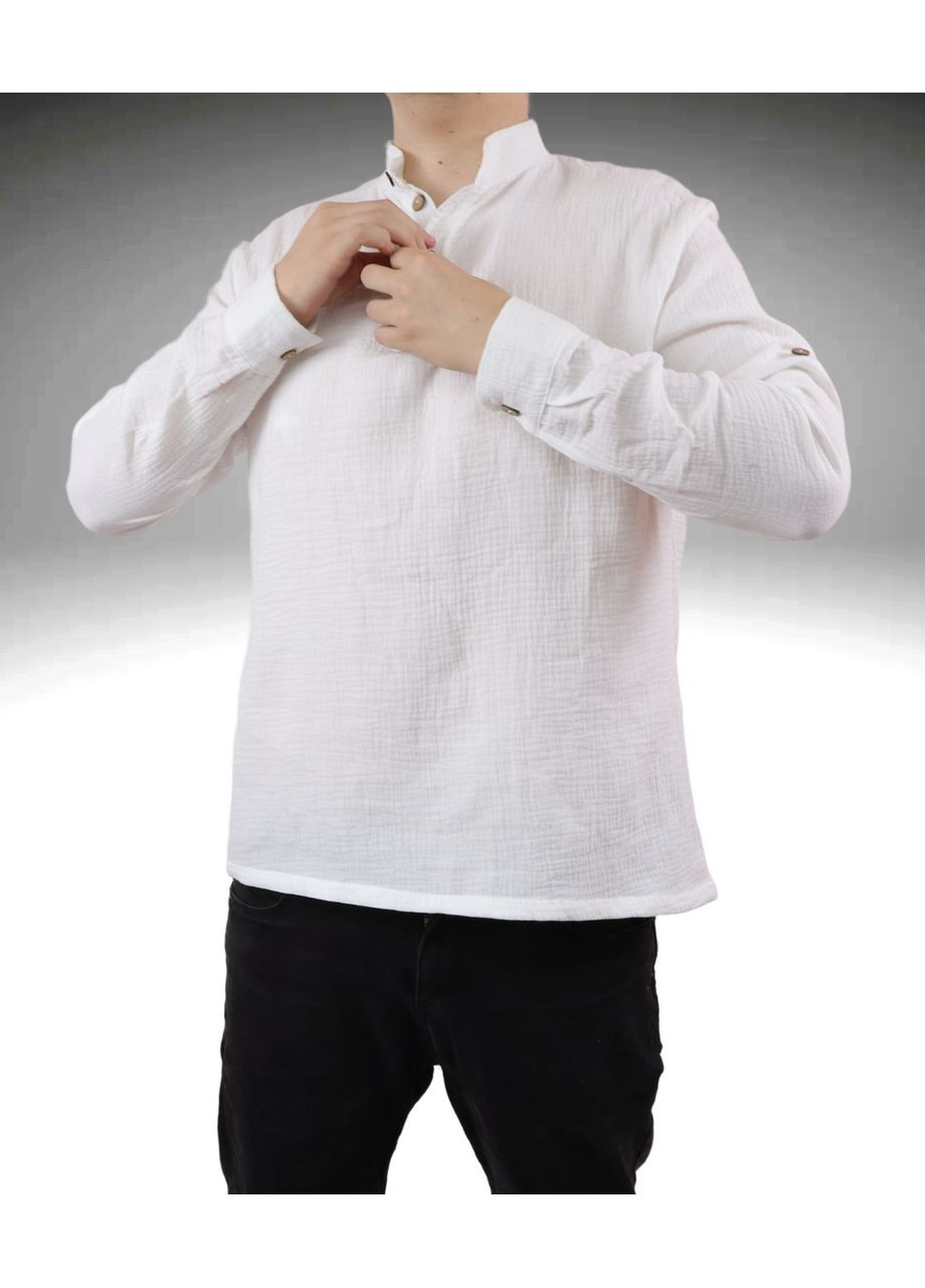 Чоловіча муслінова біла сорочка з довгим рукавом No Brand (328069491)