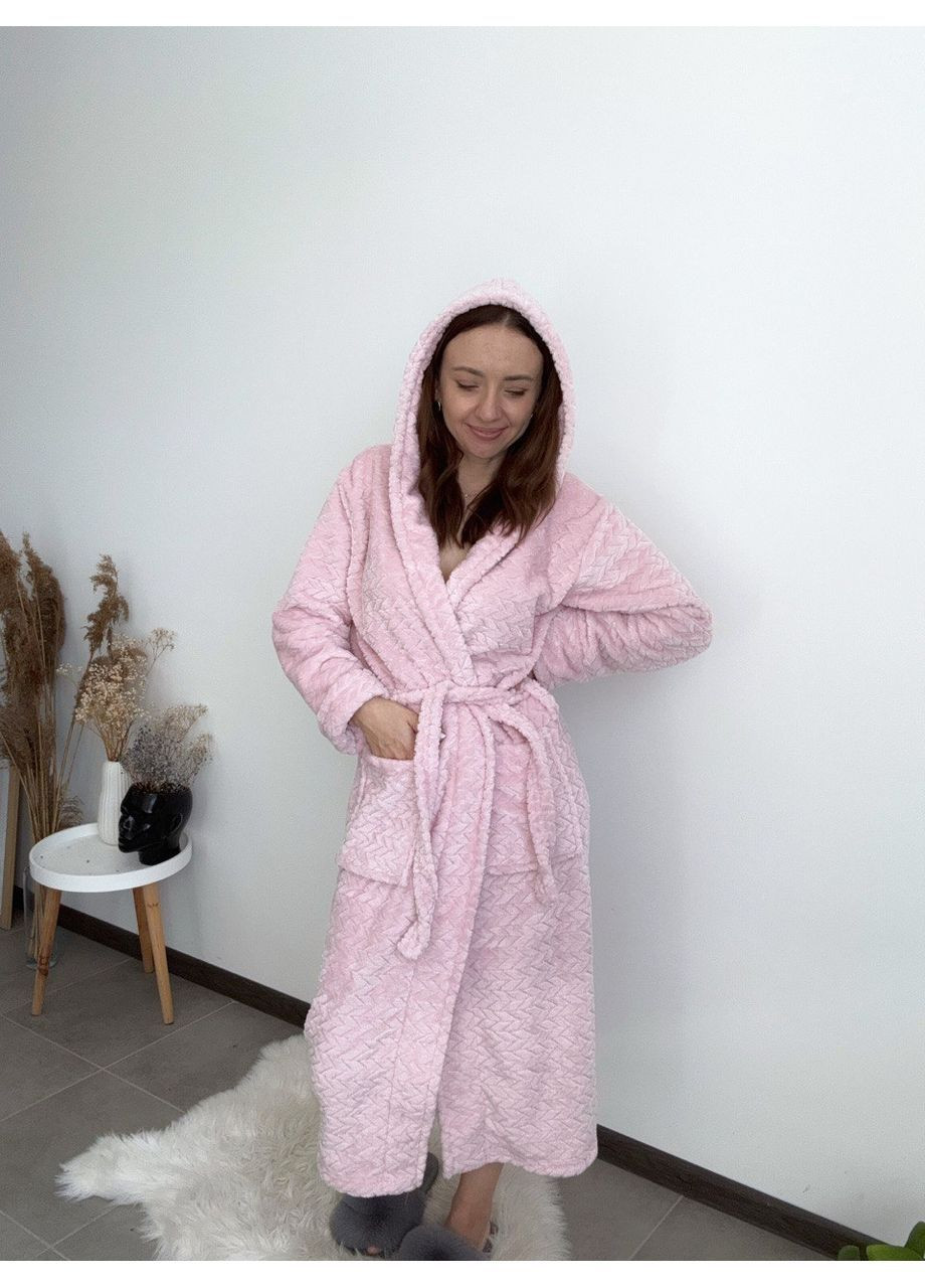Длинный женский розовый халат в косичку. No Brand (362191335)