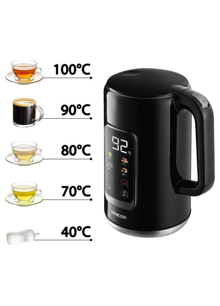 Електрочайник 1.7л, Strix, LED дисплей, подвійні стінки, сенс. керування, чорний Sencor (330028435)
