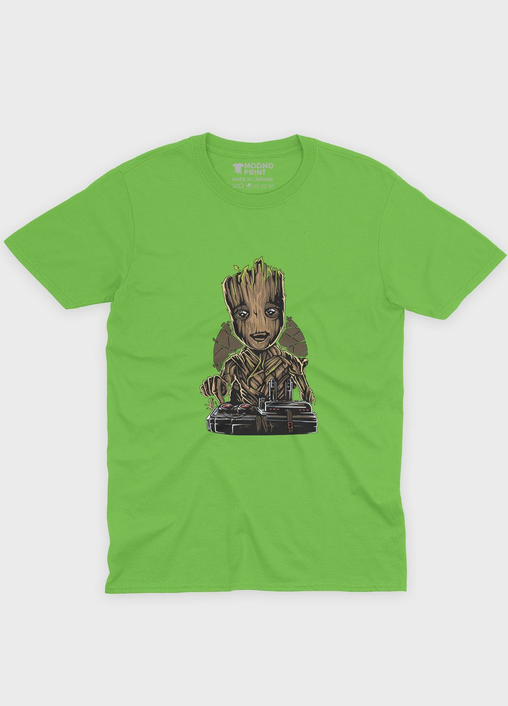 Салатовая демисезонная футболка для мальчика с принтом супергероев - часовые галактики (ts001-1-kiw-006-017-014-b) Modno