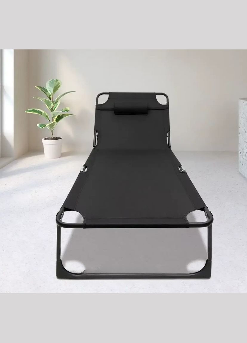 Складной шезлонг-раскладушка с мягким подголовником и регулируемой спинкой 176×56×28 см черный (2104618601) No Brand (340064463)