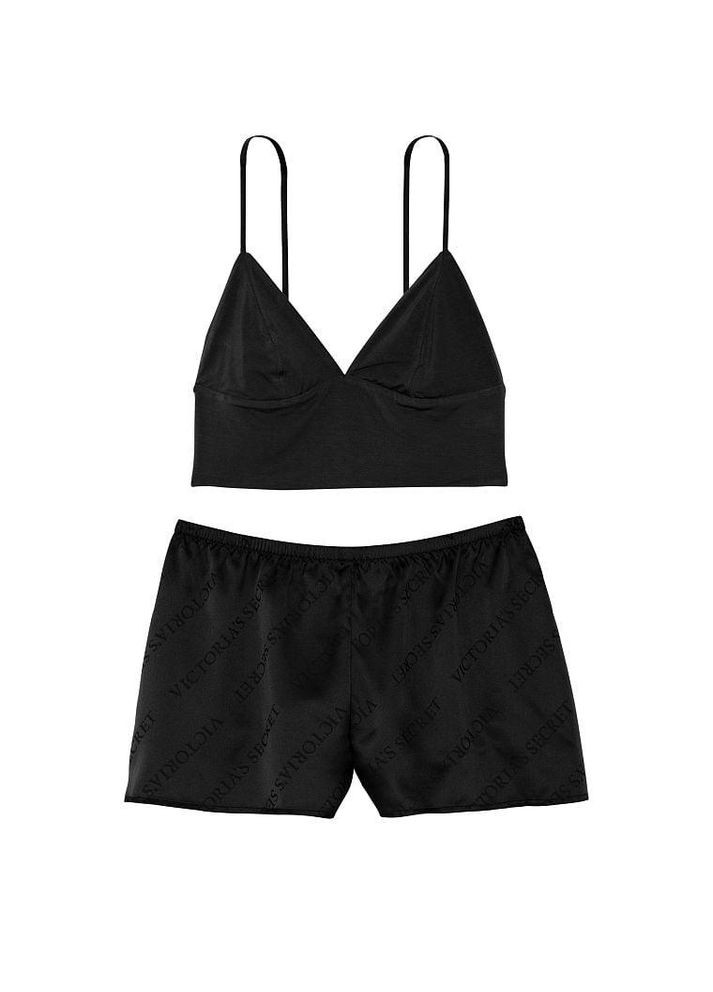 Черная всесезон пижама модал+сатин modal cropped cami satin шортики+маечка m черный Victoria's Secret