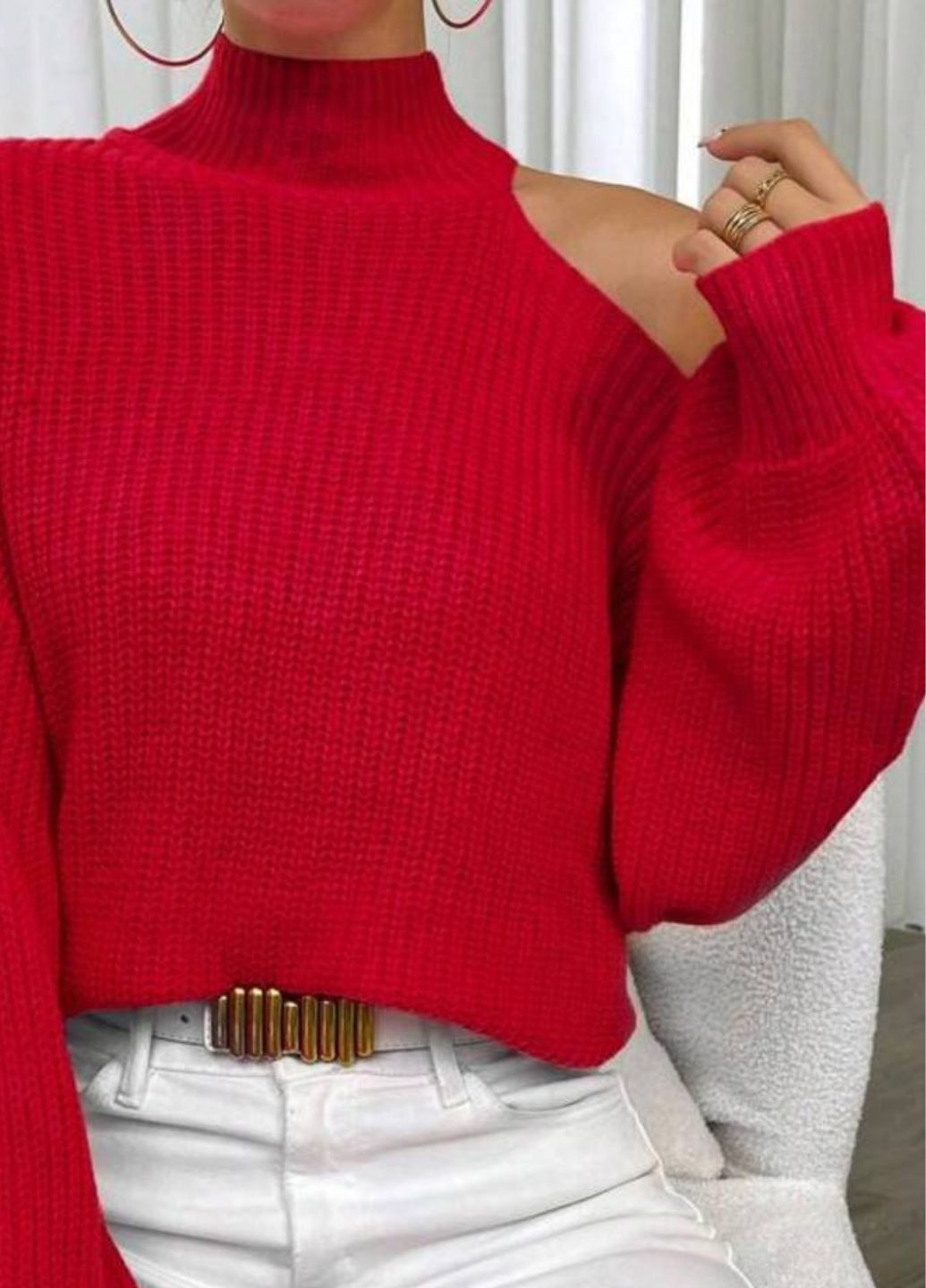 Червоний демісезонний светр з відкритим плечем Україна