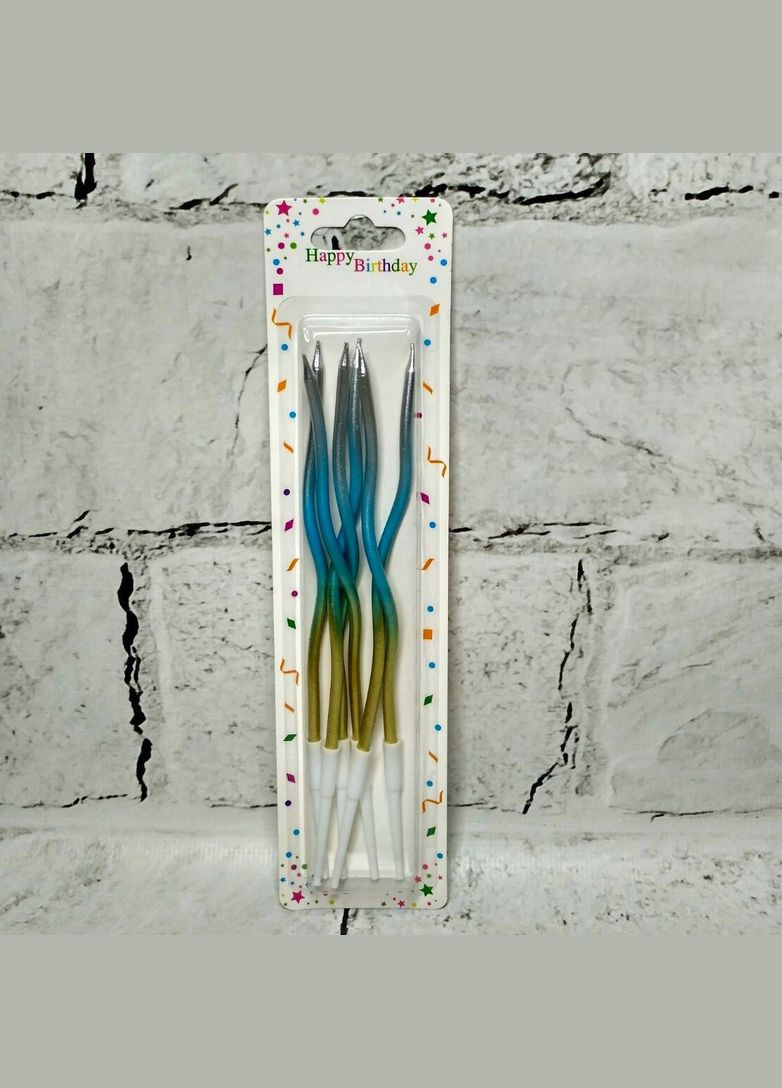 Свечи для торта Завитушки перламутр 6 шт 11 см Голубые No Brand (325701455)