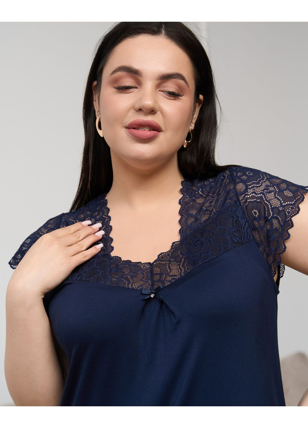 Вискозная сорочка с кружевом по плечам Nicoletta (349444356)