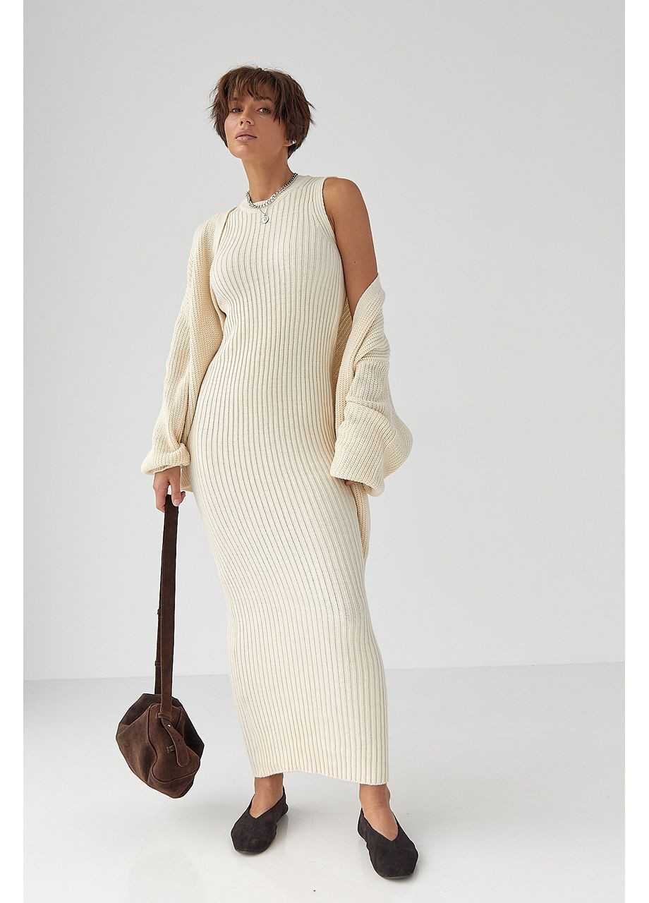 В'язаний костюм із сукнею та кардиганом - темно-коричневий колір Lurex (364967934)