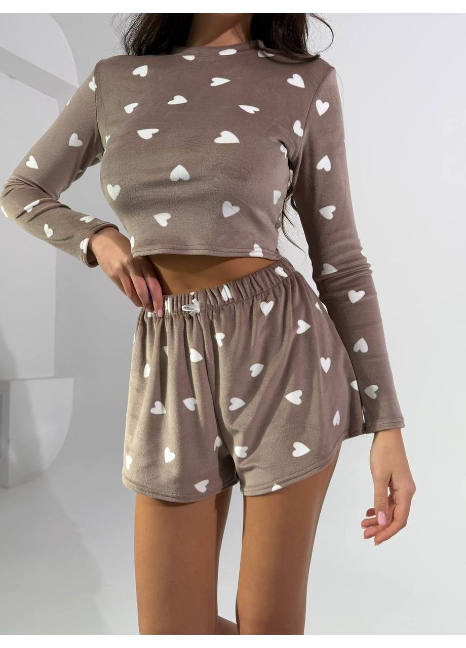 Темно-бежева жіноча велюрова піжама Osoblyva