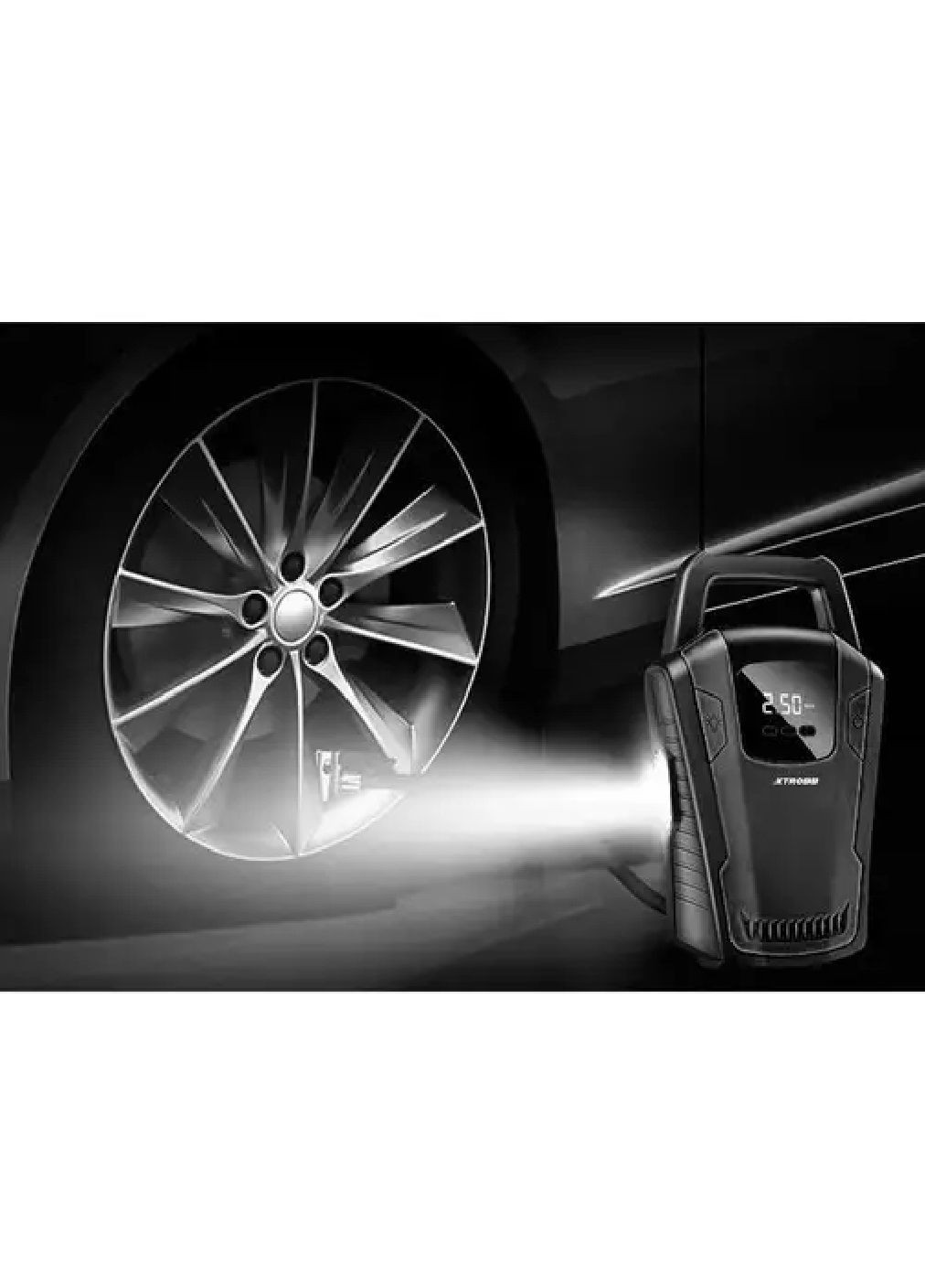 Автомобільний компресор насос із дисплеєм манометром перемикачем ліхтариком 15х25х7,5 см (476854-Prob) Unbranded (291984587)