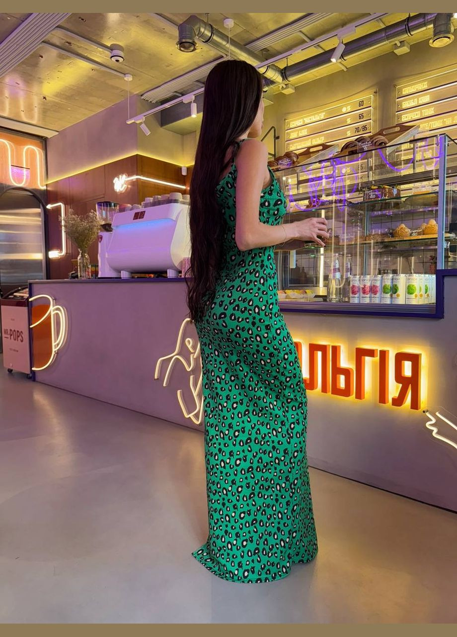 Зеленое повседневный женское макси платье с разрезом футляр Україна леопардовый