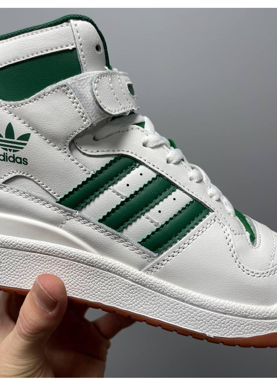 Серые демисезонные кроссовки мужские adidas forum white green high адидас форум No Brand
