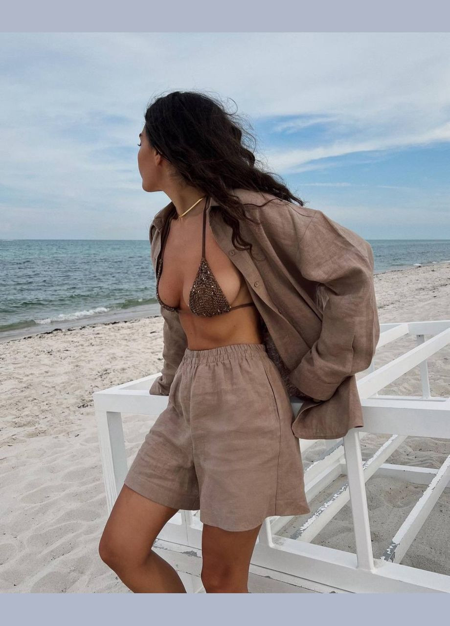 Літній лляний костюм двійка у кольорі: мокко No Brand 4476 (339606308)
