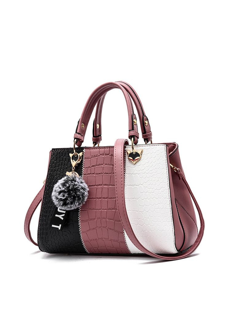 Женская сумка на плечо черно-белая комбинированная, женская сумочка эко кожа белая черная с меховым брелком No Brand (334730311)