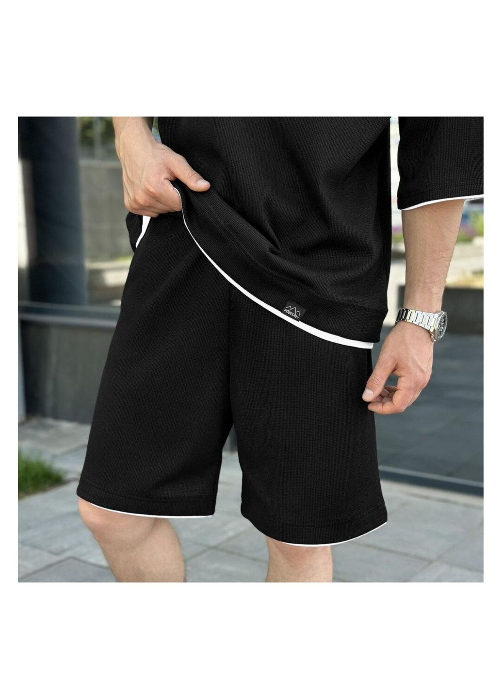 Чорний літній чоловічий костюм з шортами No Brand