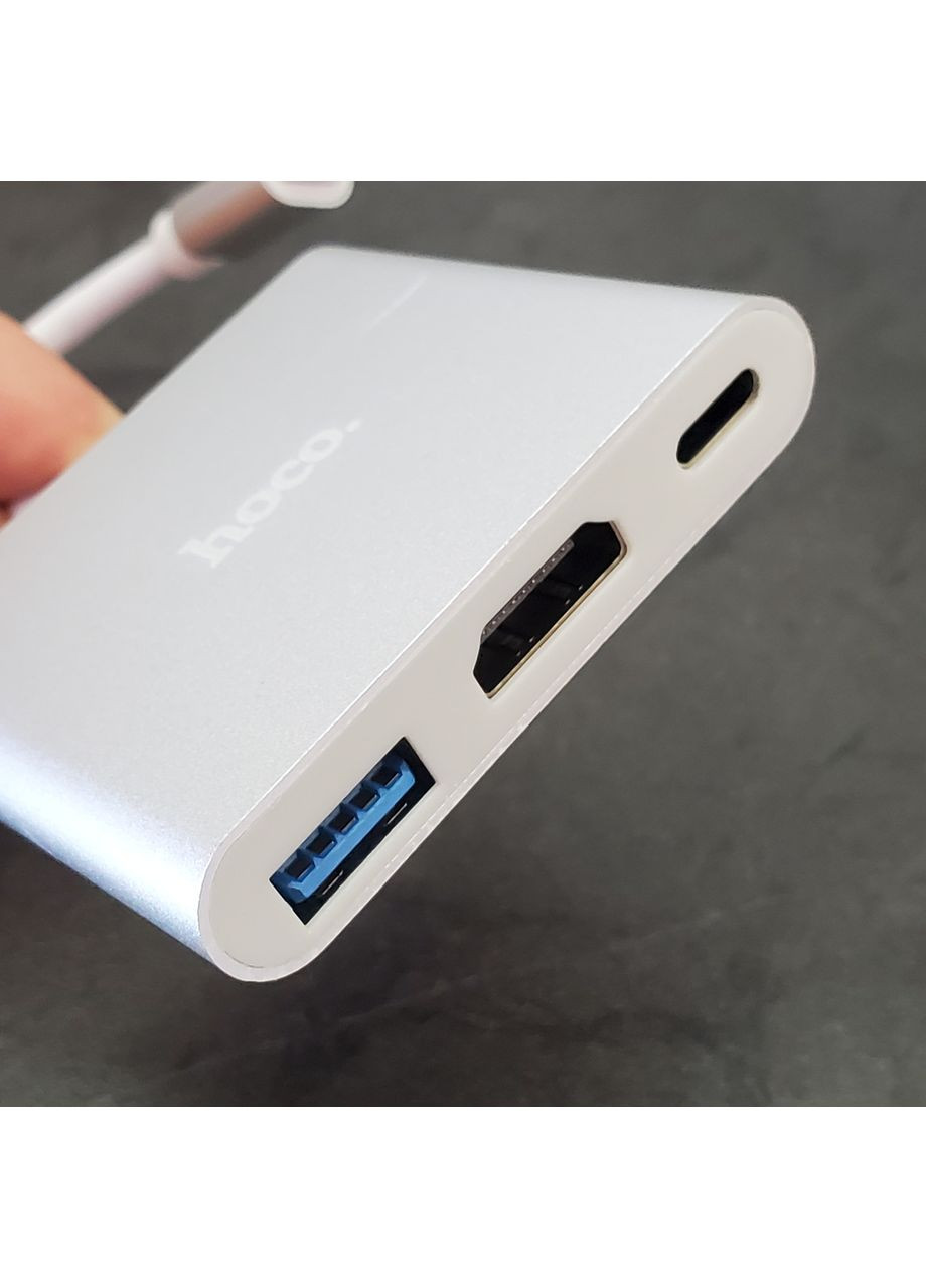Кабель-переходник HB14 Easy use Type-C Adapter(Type-C to USB3.0+HDMI+PD) Silver Hoco (355412599)