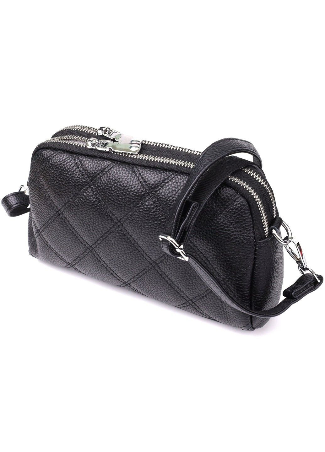 Стильна сумка прошита ромбами з натуральної шкіри 22930 Чорний Vintage (356452189)