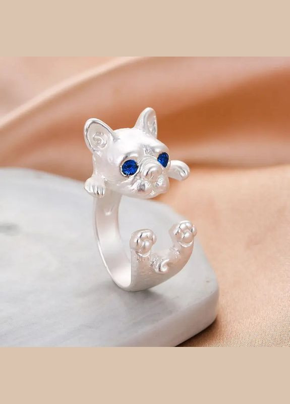 Кольцо серебряная собачка собака пес с синими глазами фианитами размер регулируемый Fashion Jewelry (289355726)