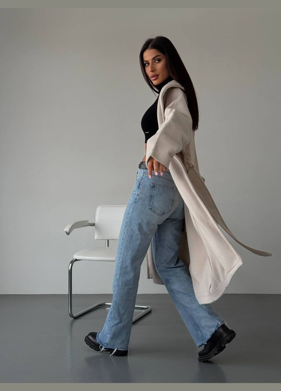 Светло-бежевое демисезонное Кашемировое оверсайз пальто без подкладки. оверсайз Vakko