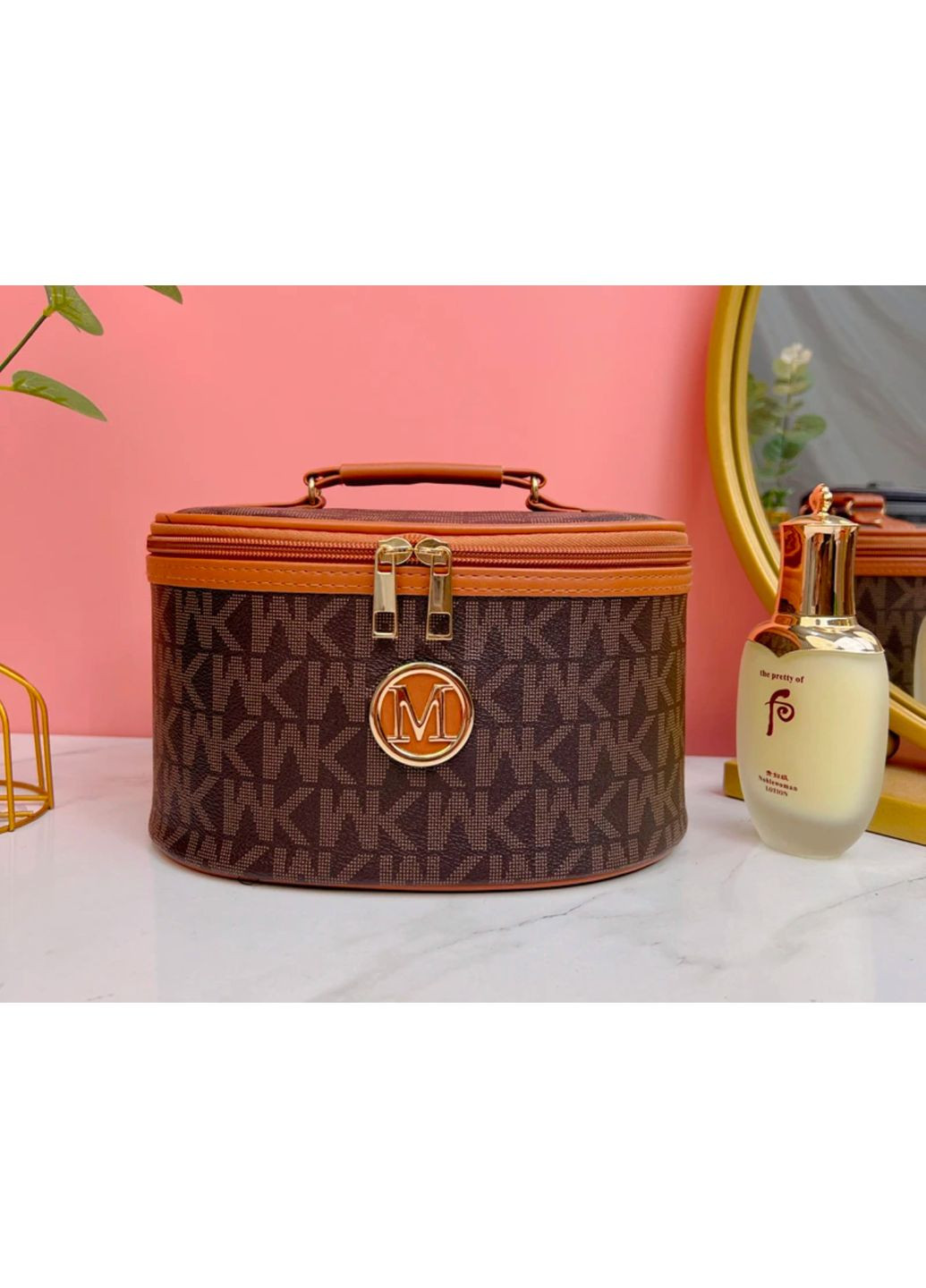 Элегантная коричневая косметичка - бочонок в стиле Michael Kors No Brand (316580418)
