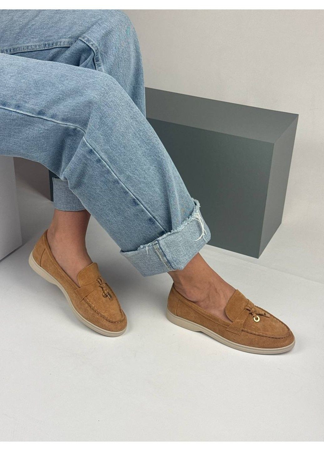 Hengji 439 Лоферы Замшевые Рыжие с украшением светло-коричневый з натуральная замша, китай — демисезон (341326226)