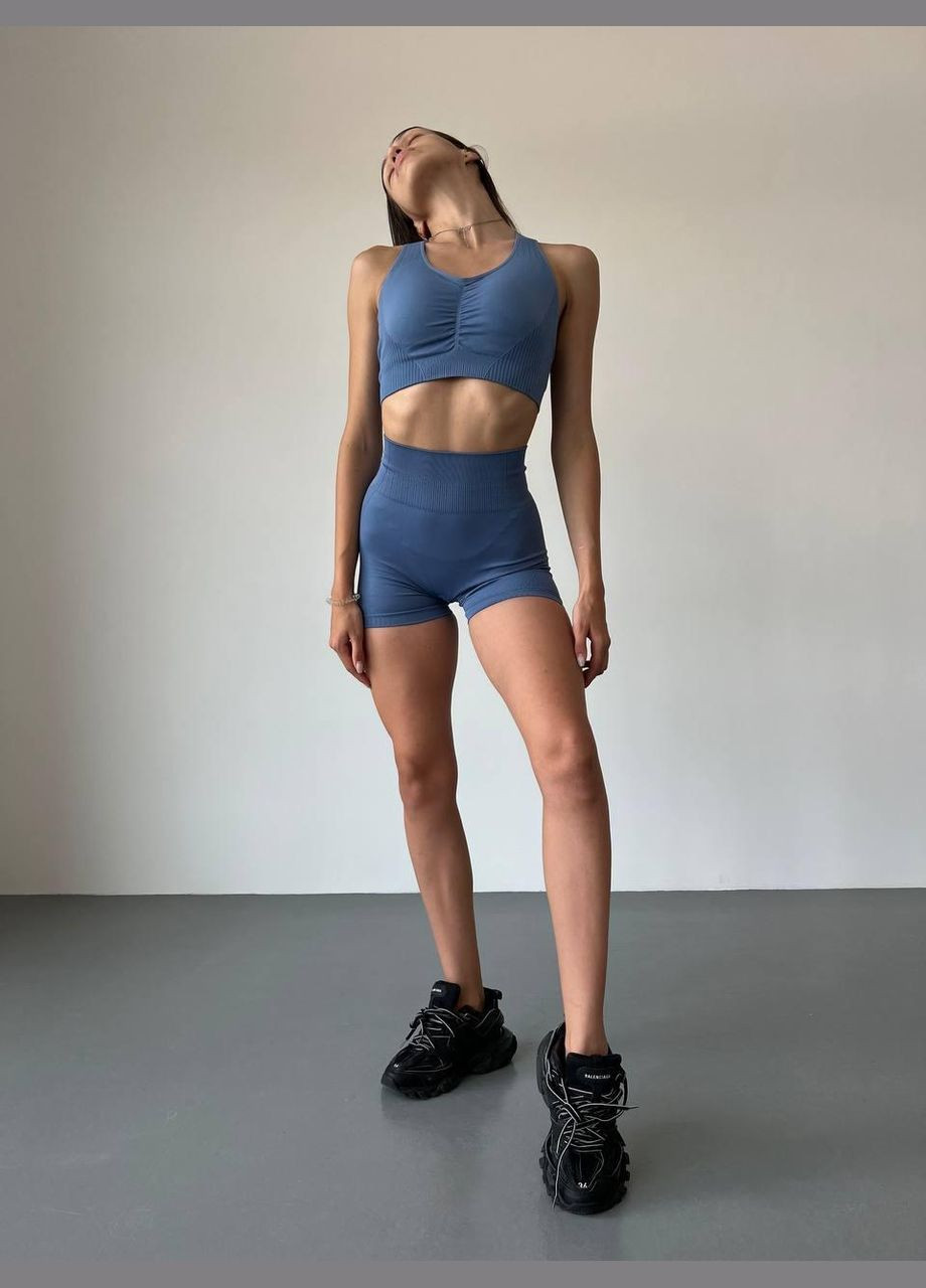 Спортивний костюм «NAQIYAYABEI» (топ та шорти) з ефектом пуш-ап, синього кольору, розмір S Trends (330757078)