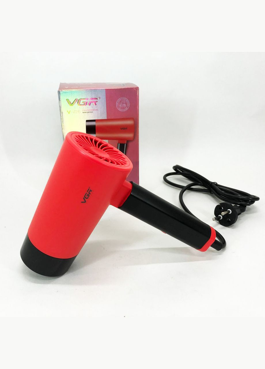 Фен із складною ручкою для волосся V-426 2000Вт, Стильний фен для укладання волосся. Колір: червоний VGR (364666028)