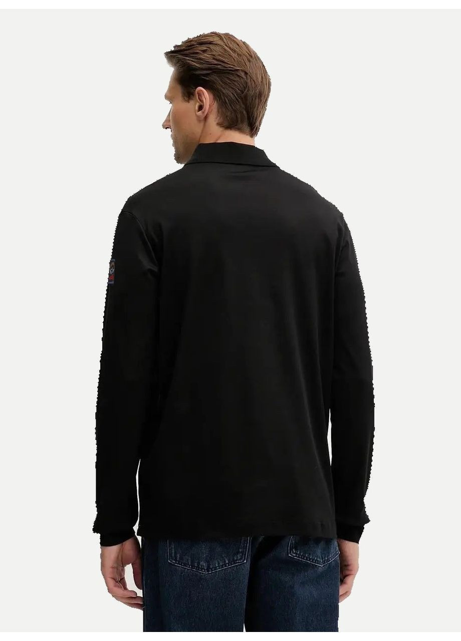 Черная футболка-поло мужское с длинным рукавом для мужчин Paul & Shark с логотипом