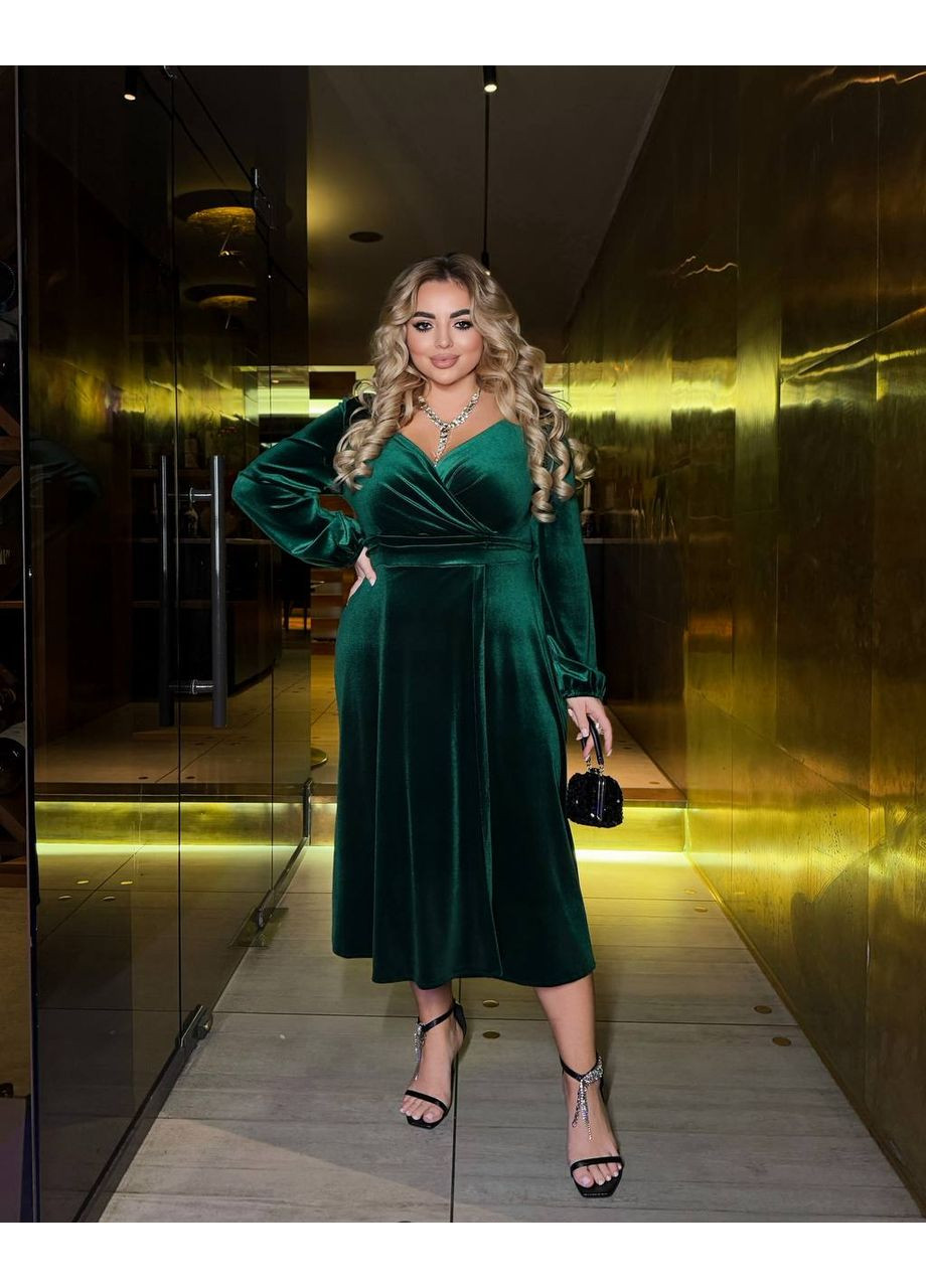 Изумрудное праздничный платье из бархата с эластичной талией — замеры в описании силуэтная GD/GL Модний простір однотонное