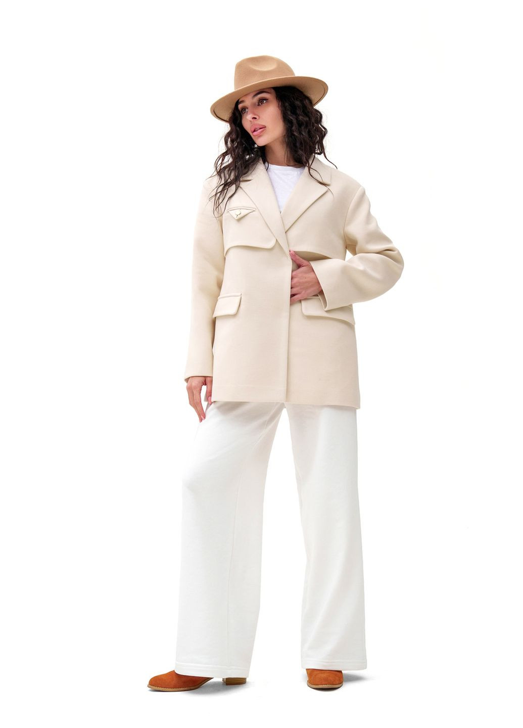 Молочне демісезонне Коротке кашемірове пальто «Соло» молочне (кашемір) Emass