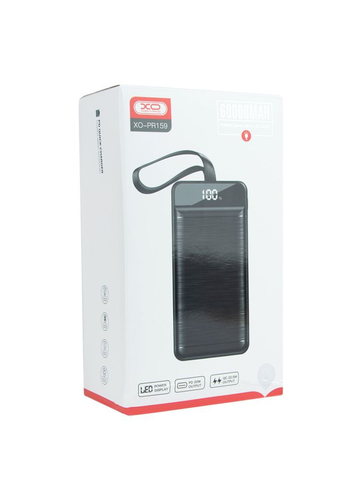 Універсальна Мобільна Батарея Power Bank PR159 QC22.5W PD20W digital display, with light, 60000 mAh Чорний XO (340284328)