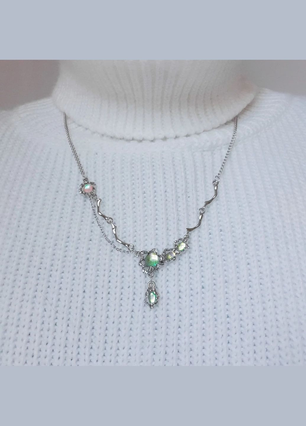 Ланцюжок сріблястий у стилі ретро з химерних форм і камінців кольє ельфійське казкове чарівне лоліта кокетт намисто панк готика No Brand (307165443)