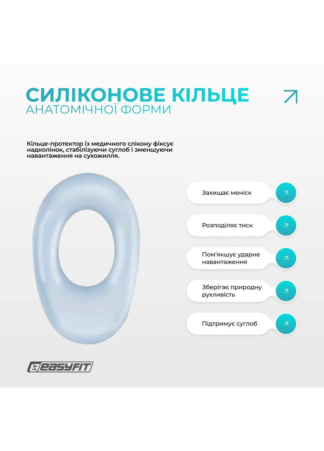 Бандаж (наколенник) ортопедический для коленного сустава с ребрами жесткости и силиконовой вставкой (серый). Размер L EasyFit (366575860)