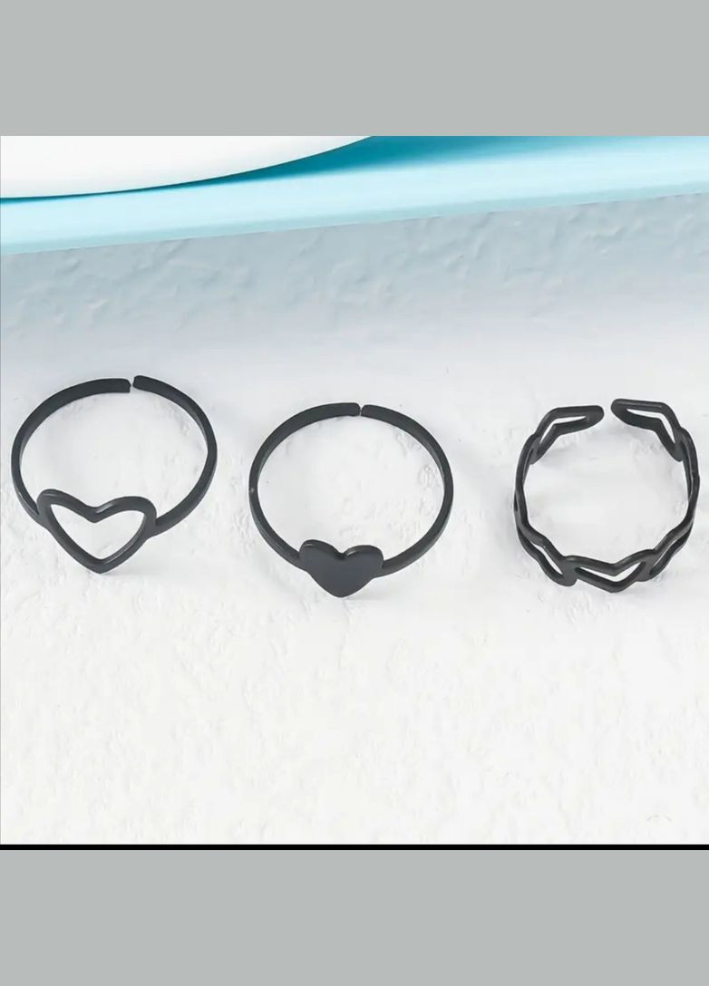 Набір чорних кілець "Сердечка" на фаланги пальців, розмір регулюється No Brand (315764954)