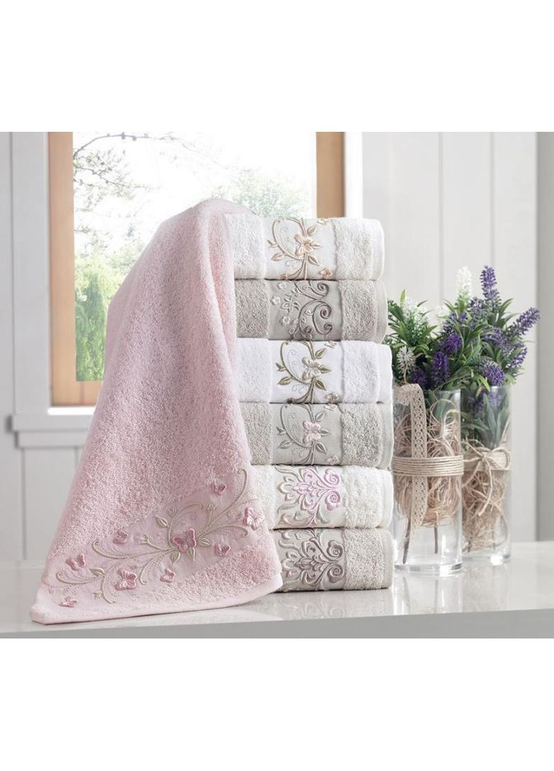 Набор банных полотенец Eva 6 штук трикотажные с вышивкой для ванной хлопковые 70х140 см Pupilla комбинированный