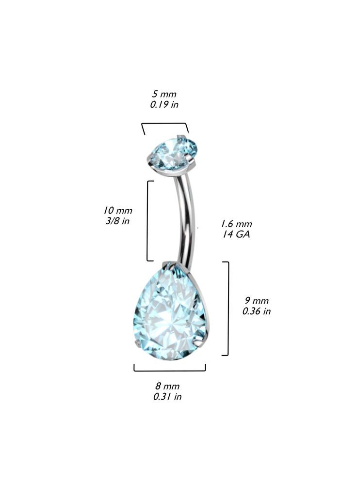 Титановая серьга-банан для пирсинга пупка T23N12-Q с фианитом в форме капли (Розовый; Штанга: 10 мм) Spikes (333342185)