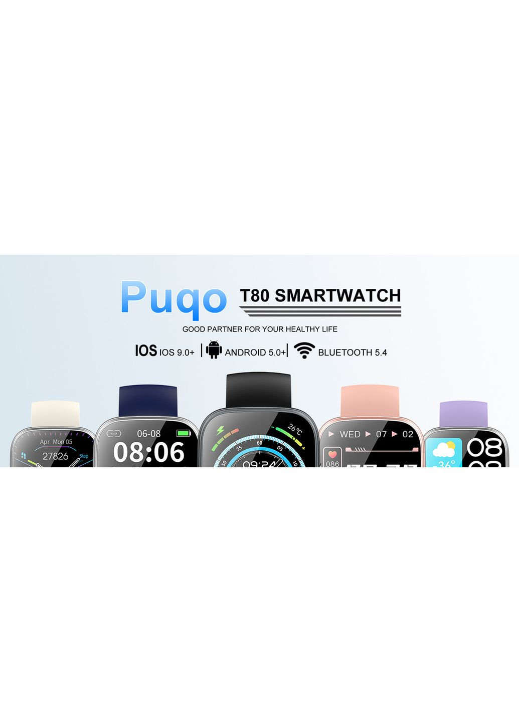 Смарт-часы Smart Watch Puqo T80S Спортивные с температурой, тонометром, Черные No Brand (363318116)