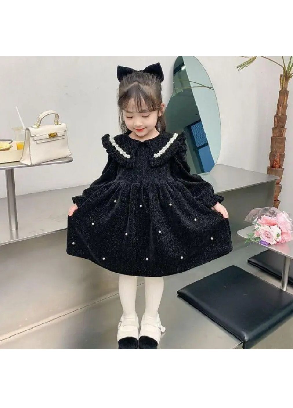 Чорна дитяча святкова повсякденна блискуча сукня з люрексом та флісовою підкладкою для дівчаток (481710-prob) чорна розмір 130 Unbranded (365574412)