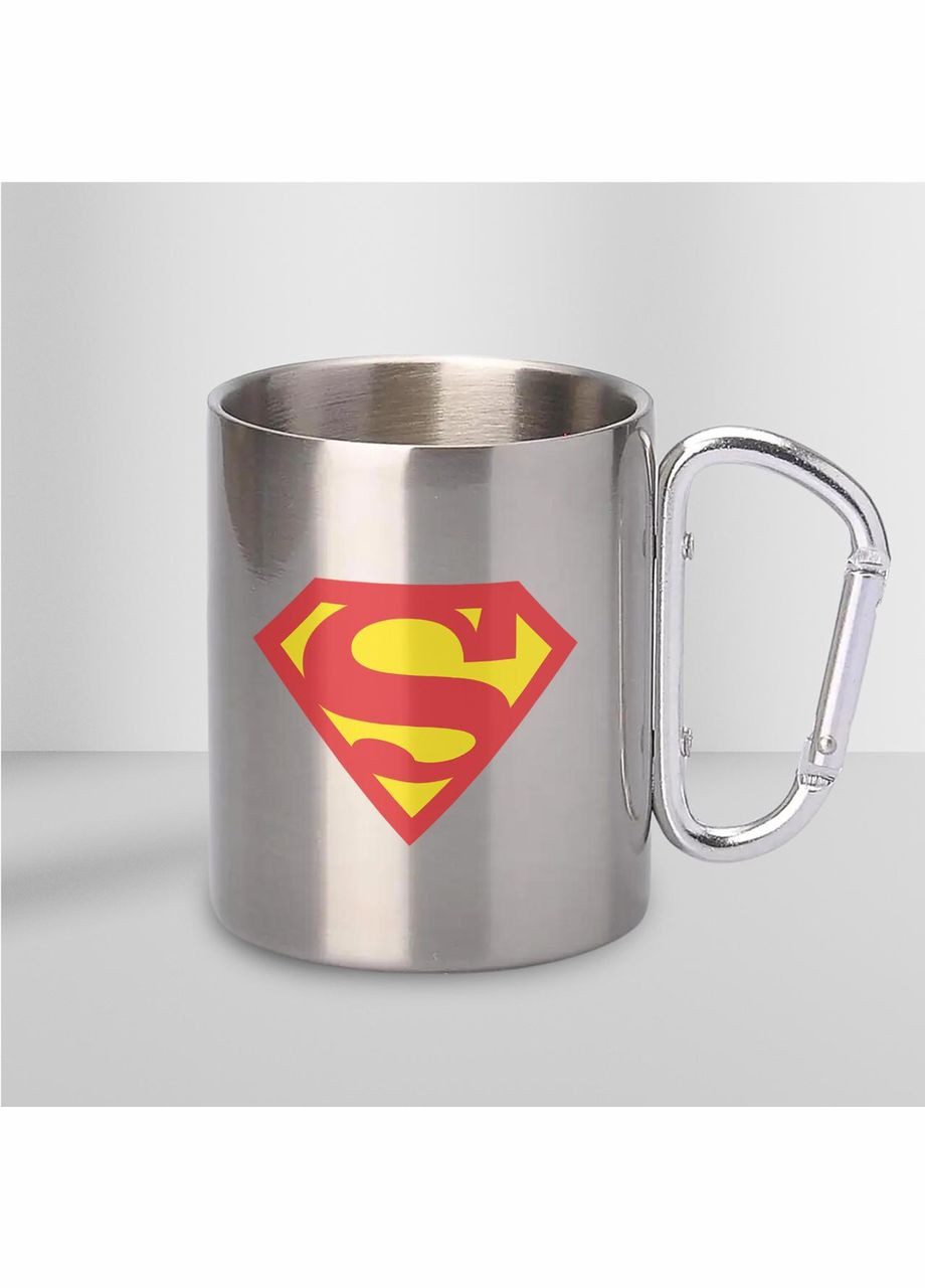 Кружка металлическая с карабином "Супердедушка" 300 мл Серебряная No Brand (324262875)