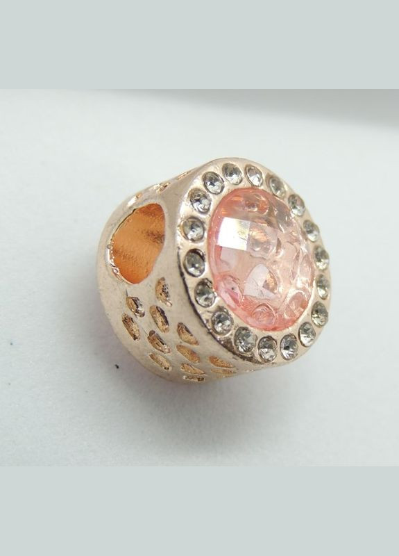 Шарм на браслет золотистый кулон шарм Бусинка с розовым камнем и много белых фианитов Liresmina Jewelry (285110923)