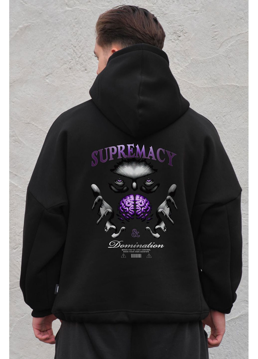 Чоловіче Оверсайз Худі Толстовка На Флісі З Капюшоном Та Принтом Supermacy Black Without (360641647)